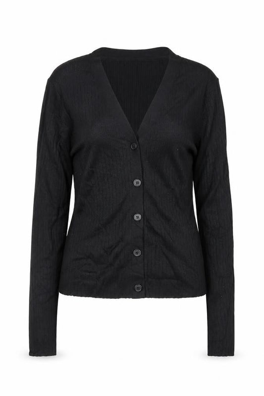 New Look Women’s Black UK 8 Ribbed V-Neck Button Cardigan