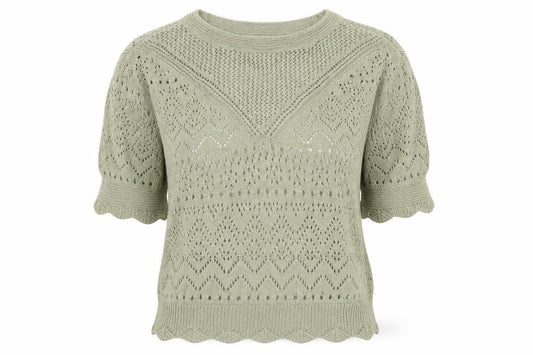 Per Una Women Green UK 8 Open Knit Short Sleeve Crew Neck Jumper