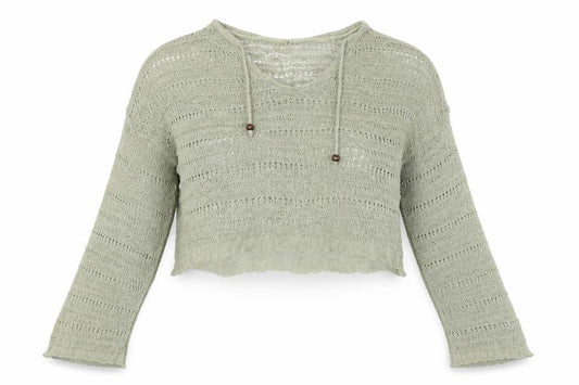 Pull&Bear Women’s Green UK 12 Hooded Open-Knit Cotton Pullover