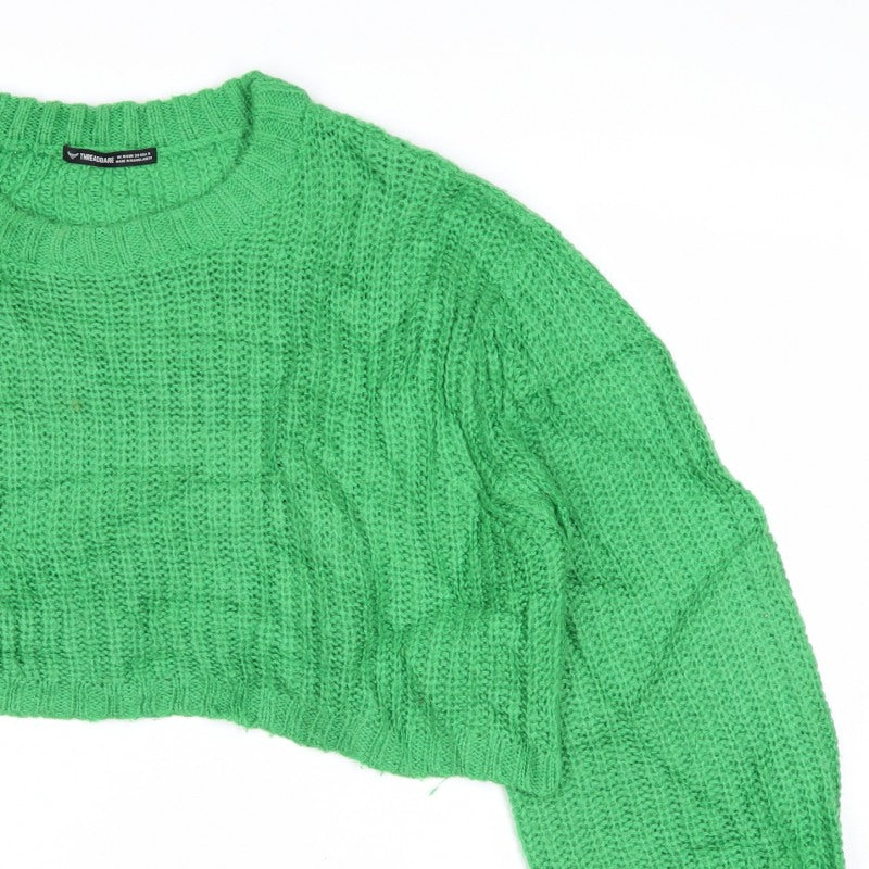 Threadbare Women Green UK 10 Cable Knit Cropped Pullover Jumper