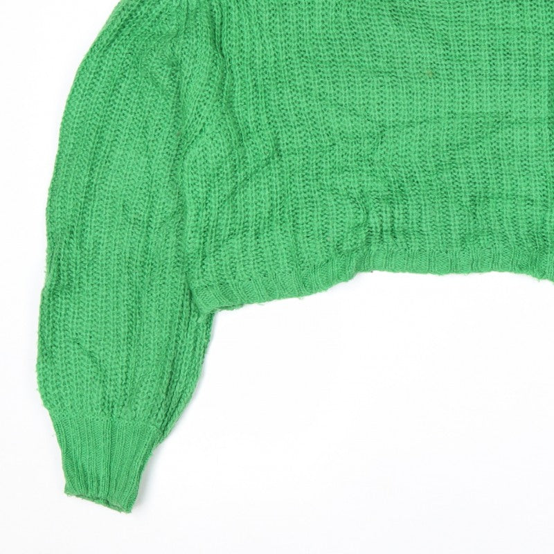 Threadbare Women Green UK 10 Cable Knit Cropped Pullover Jumper