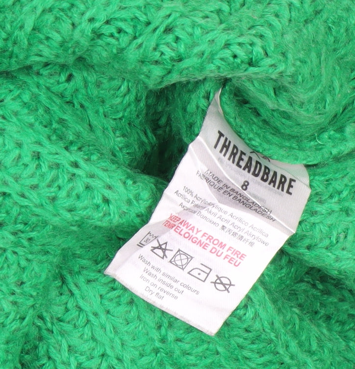 Threadbare Women Green UK 10 Cable Knit Cropped Pullover Jumper