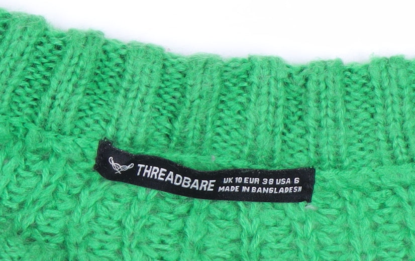 Threadbare Women Green UK 10 Cable Knit Cropped Pullover Jumper