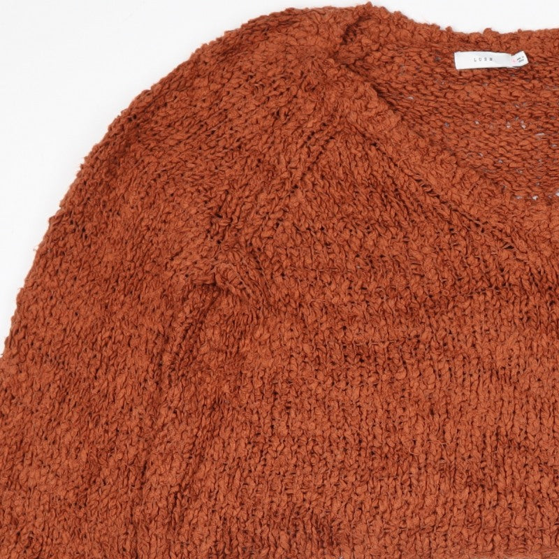 Lush Women’s Brown L Chunky Knit Crew Neck Raglan Pullover Jumper