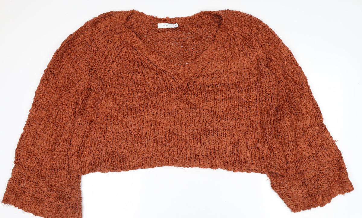 Lush Women’s Brown L Chunky Knit Crew Neck Raglan Pullover Jumper