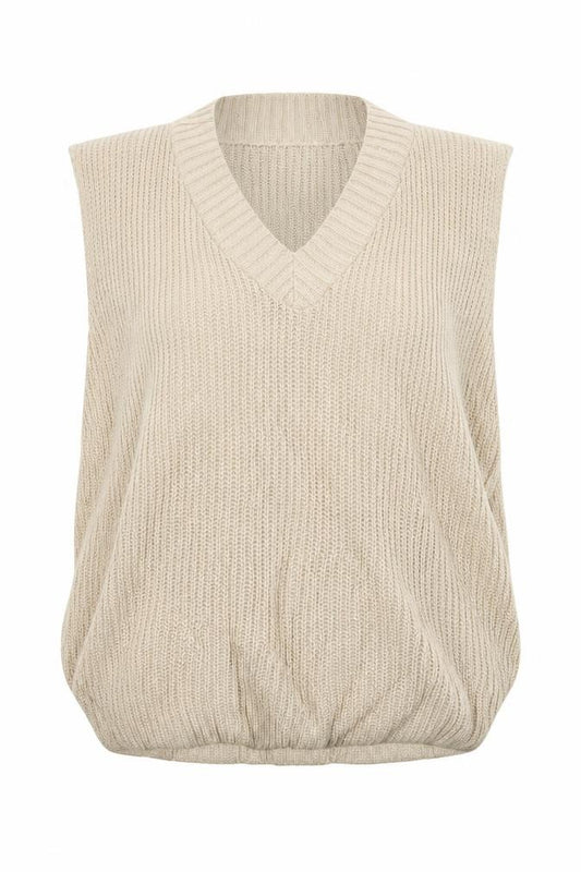PrettyLittleThing Maternity Women Beige M Sleeveless V-Neck Chunky Knit Vest