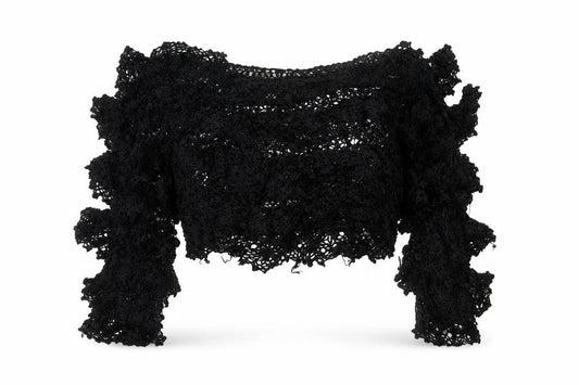 Boston Proper Women’s Black M Crochet Off Shoulder Bell Sleeve Crop Blouse