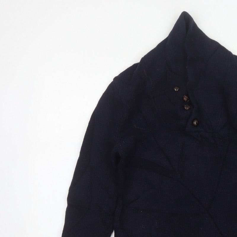 Acne Mens Navy Blue M Wool High Neck Button Henley Jumper