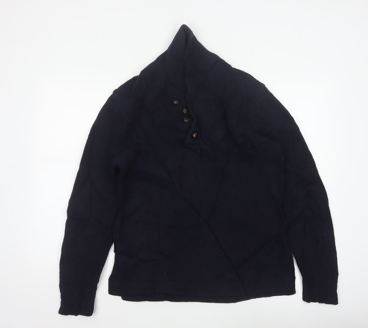 Acne Mens Navy Blue M Wool High Neck Button Henley Jumper