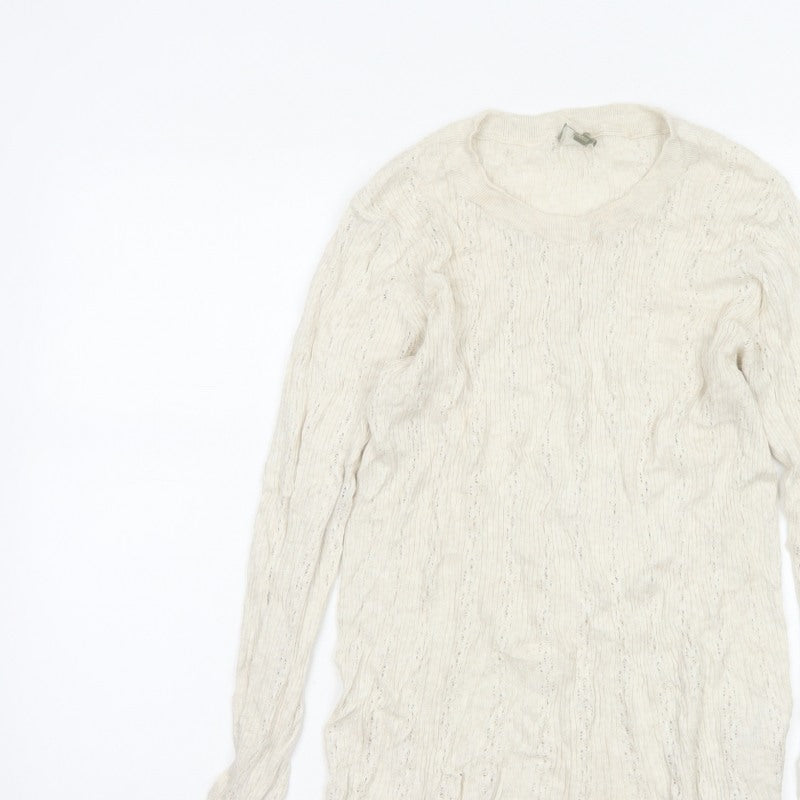 Patra Women Ivory M Cotton Cable-Knit Round Neck Pullover Jumper