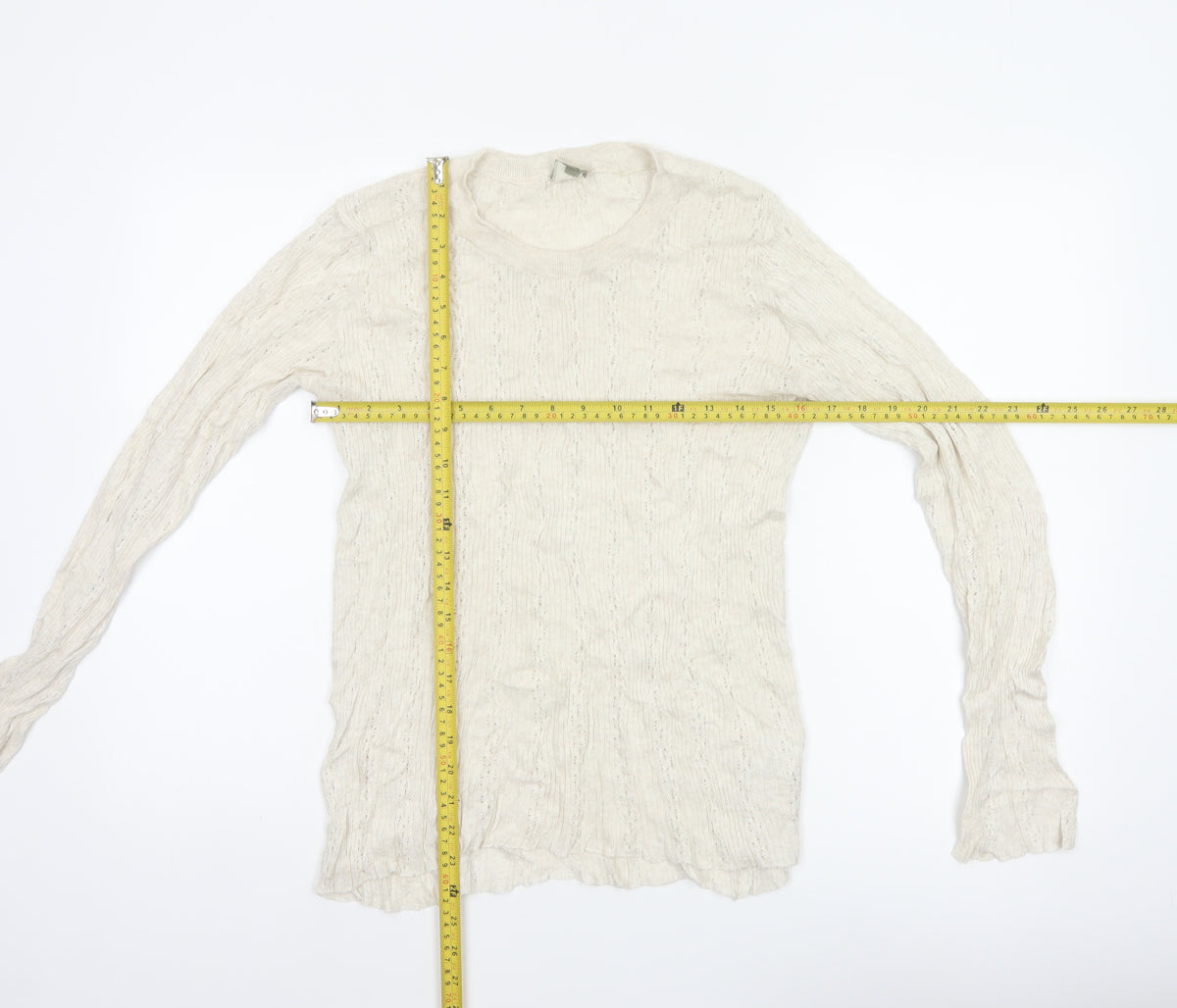 Patra Women Ivory M Cotton Cable-Knit Round Neck Pullover Jumper