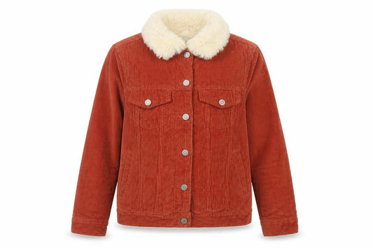 Denim Co. Women’s Orange Corduroy Faux Fur Collar Jacket UK 12