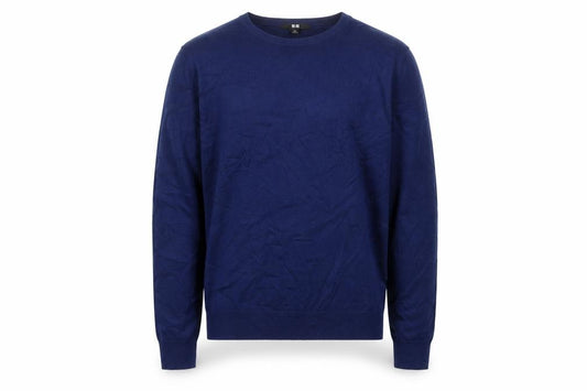 Uniqlo Men Blue XL 100% Wool Crew Neck Tight Knit Pullover Jumper