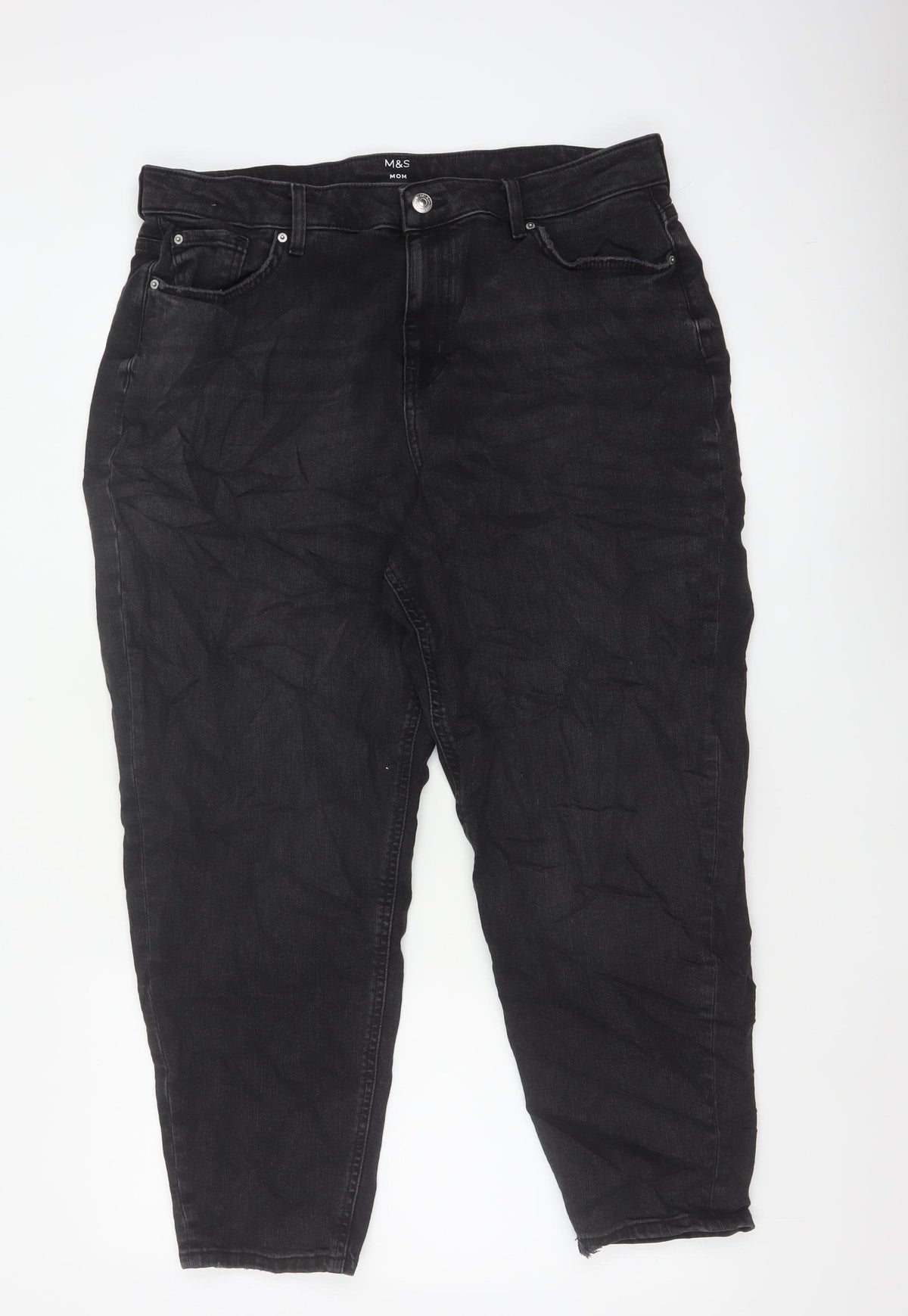Marks & Spencer Women Black UK 18 Regular Mom High Rise Jeans