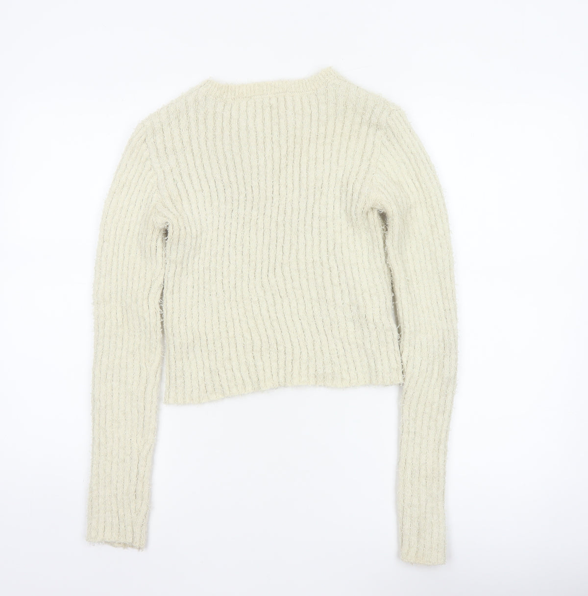 Zara Women Ivory UK 14 L Open Knit Crew Neck Pullover Jumper