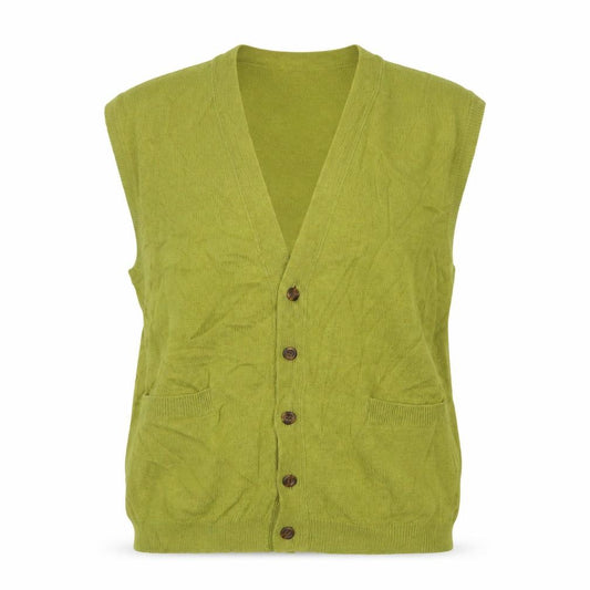 WoolOvers Women’s Green XL Lambswool Button V-Neck Knitted Vest