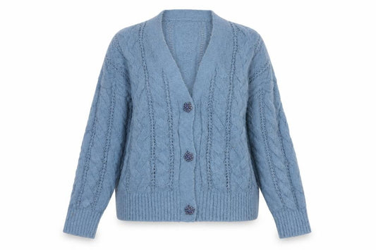 Next Women’s Blue UK 16 Cable-Knit V-Neck Button Cardigan