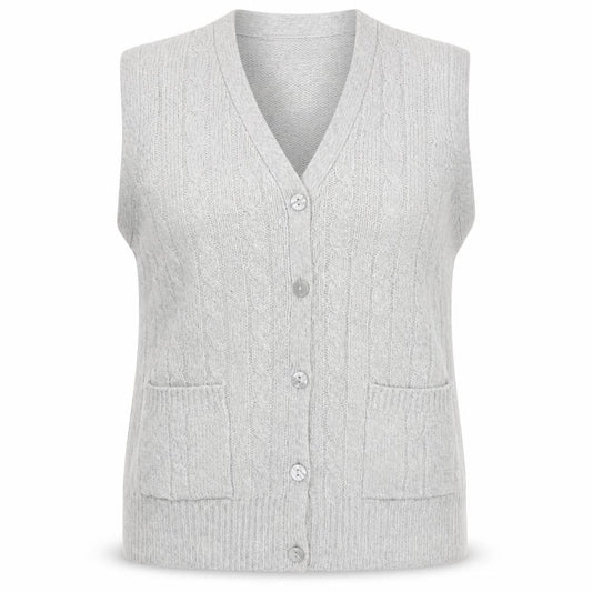 Honor Millburn Women’s Grey UK 16 Cable Knit Button Vest Cardigan