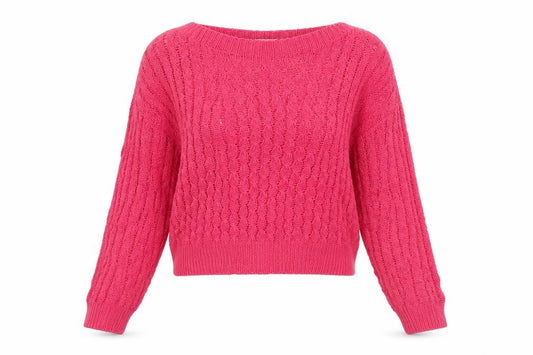Marks & Spencer Women Pink UK 14 Cable Knit Crew Neck Jumper
