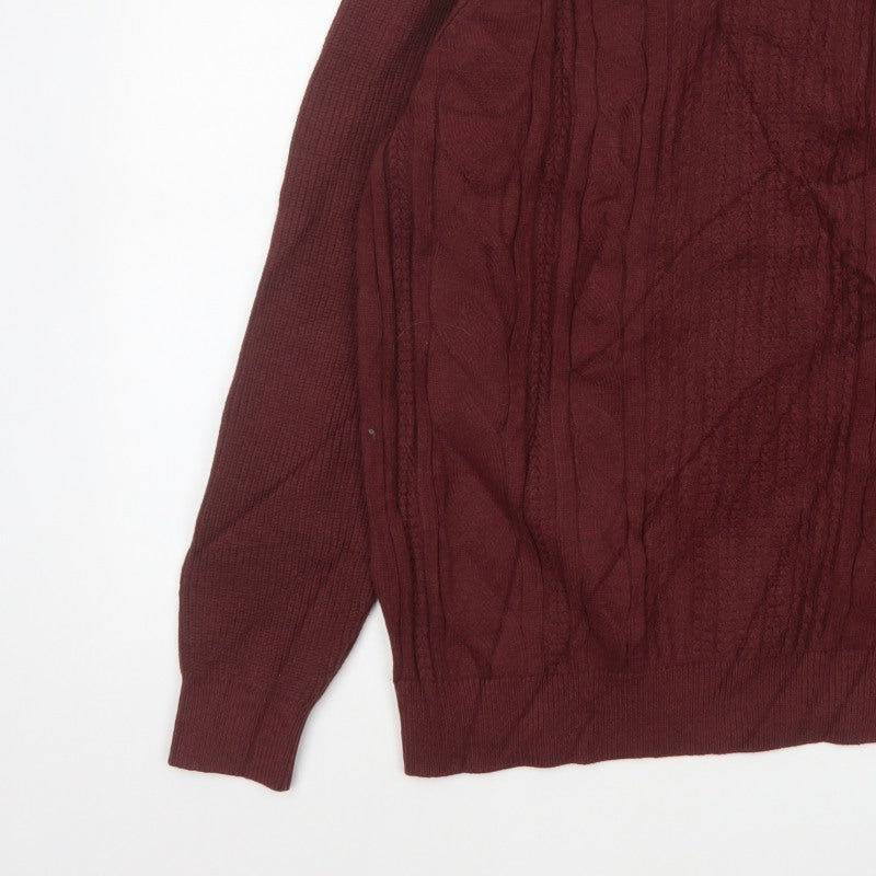 Marks and Spencer Men Red 2XL Cable Knit Cotton Blend Pullover Jumper