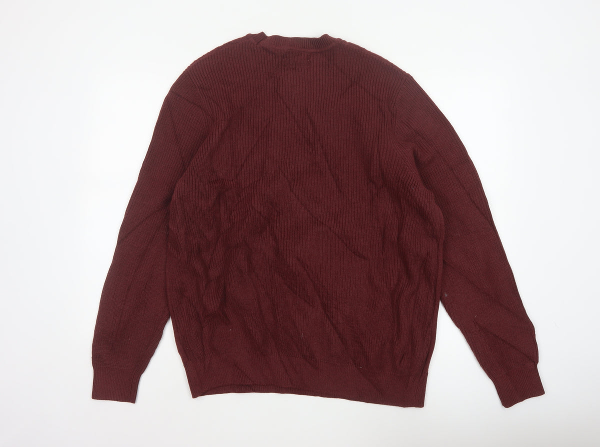 Marks and Spencer Men Red 2XL Cable Knit Cotton Blend Pullover Jumper