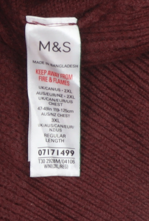 Marks and Spencer Men Red 2XL Cable Knit Cotton Blend Pullover Jumper