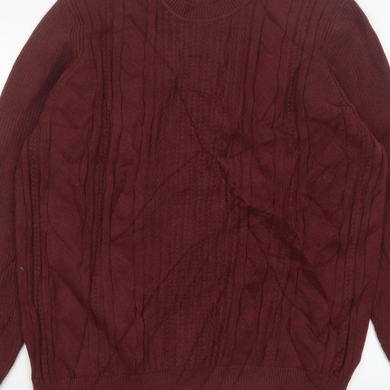Marks and Spencer Men Red 2XL Cable Knit Cotton Blend Pullover Jumper