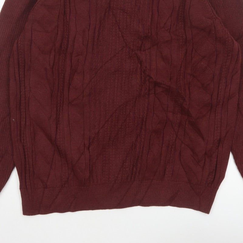 Marks and Spencer Men Red 2XL Cable Knit Cotton Blend Pullover Jumper