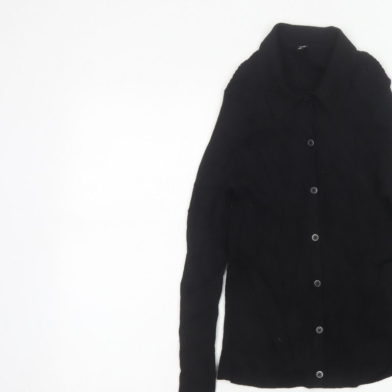 Uniqlo Women’s Black L 100% Wool Collared Button Knit Cardigan