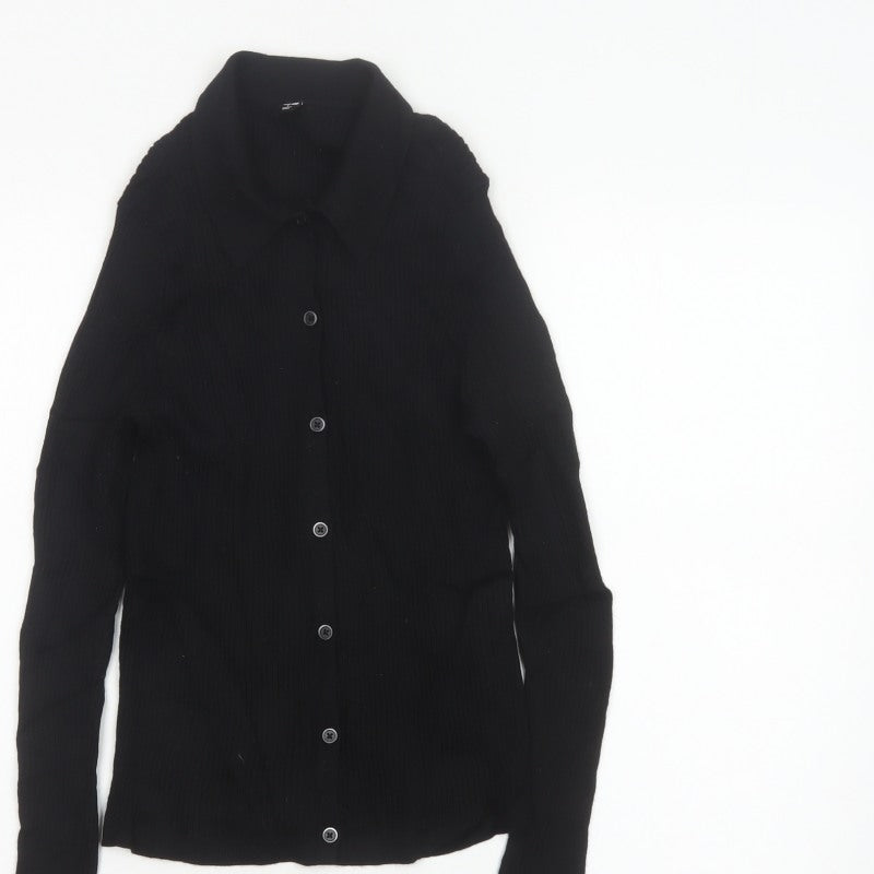 Uniqlo Women’s Black L 100% Wool Collared Button Knit Cardigan