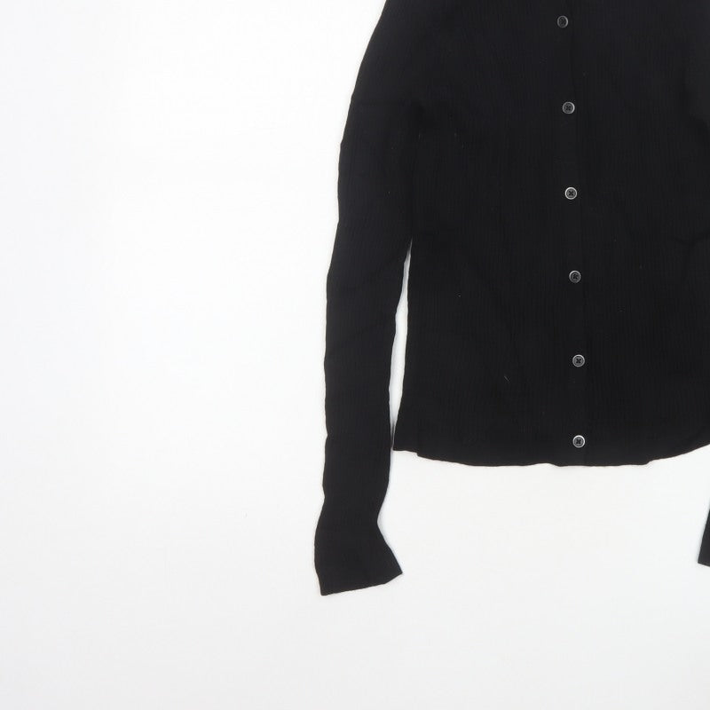 Uniqlo Women’s Black L 100% Wool Collared Button Knit Cardigan