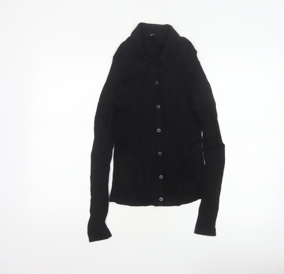 Uniqlo Women’s Black L 100% Wool Collared Button Knit Cardigan