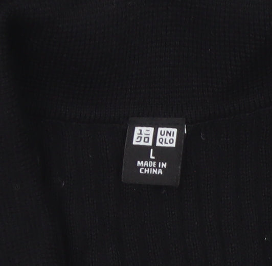 Uniqlo Women’s Black L 100% Wool Collared Button Knit Cardigan