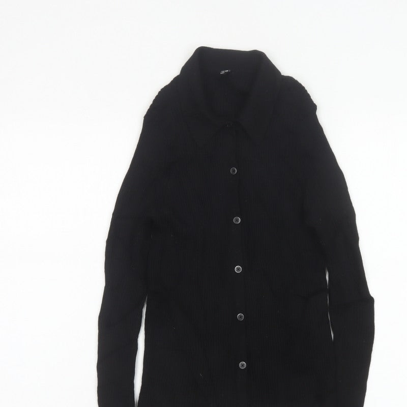 Uniqlo Women’s Black L 100% Wool Collared Button Knit Cardigan