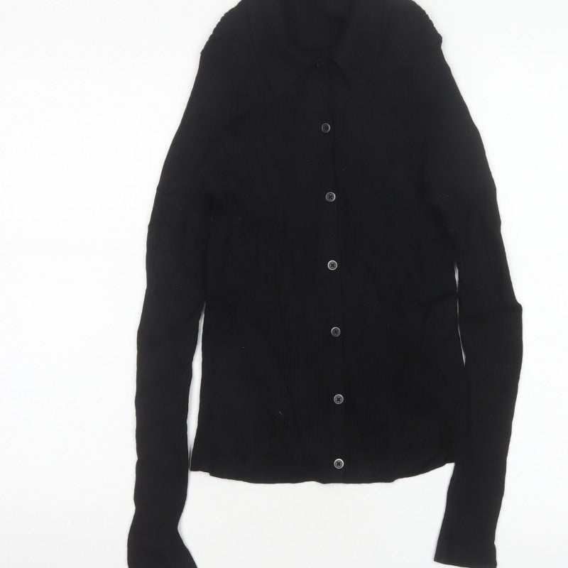 Uniqlo Women’s Black L 100% Wool Collared Button Knit Cardigan
