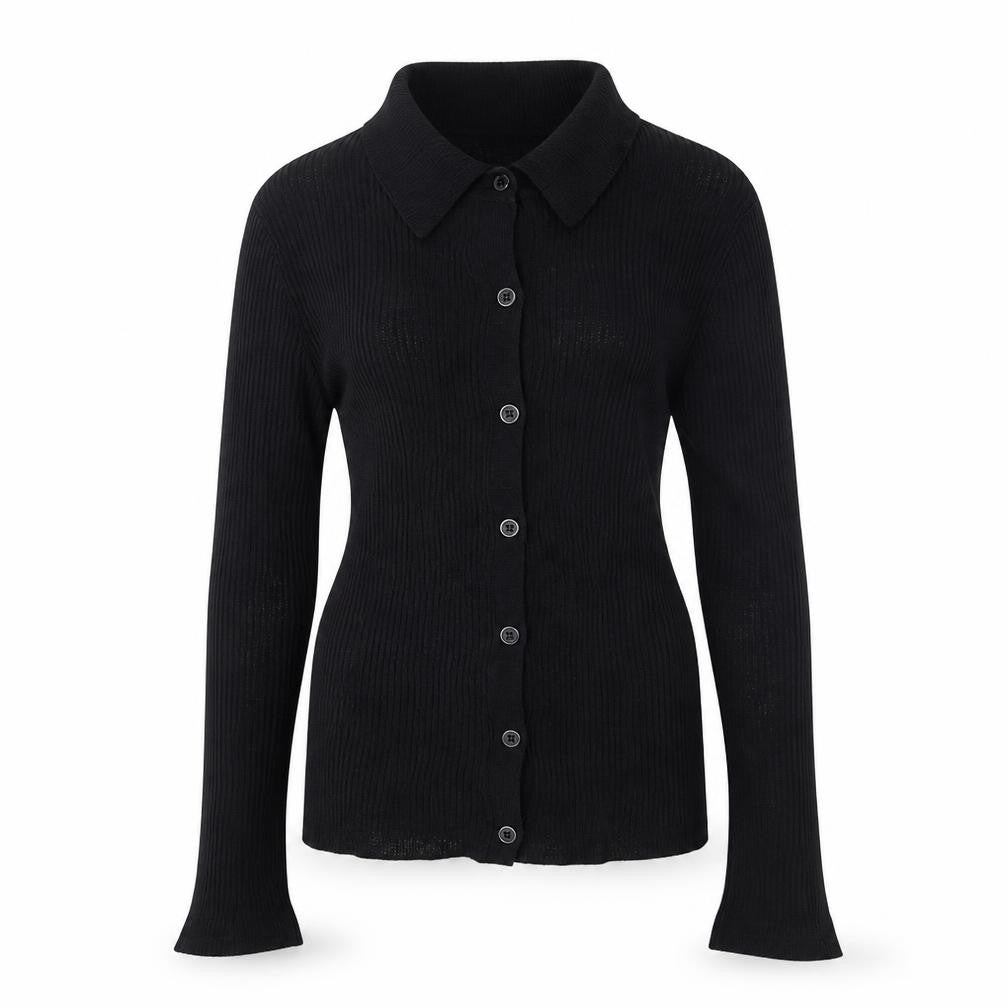 Uniqlo Women’s Black L 100% Wool Collared Button Knit Cardigan