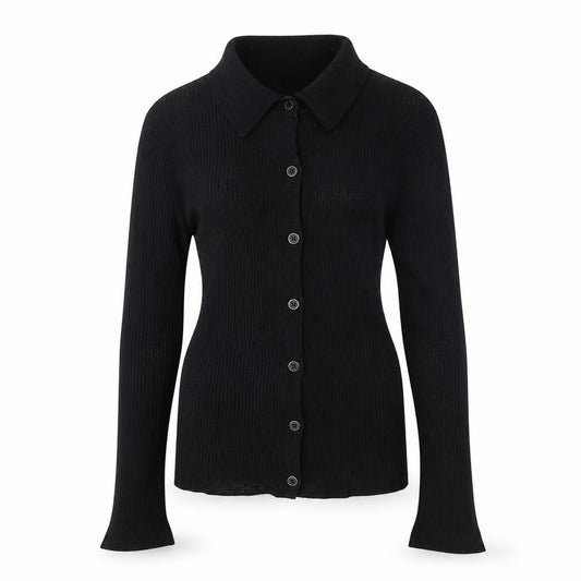 Uniqlo Women’s Black L 100% Wool Collared Button Knit Cardigan