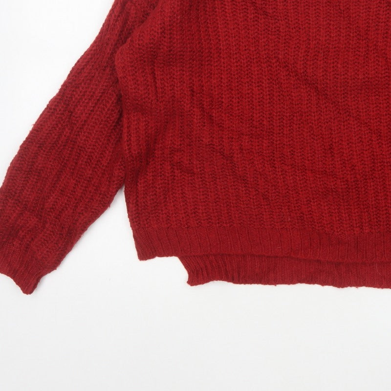 Brave Soul Women Red UK 12 Cable Knit Crew Neck Pullover Jumper