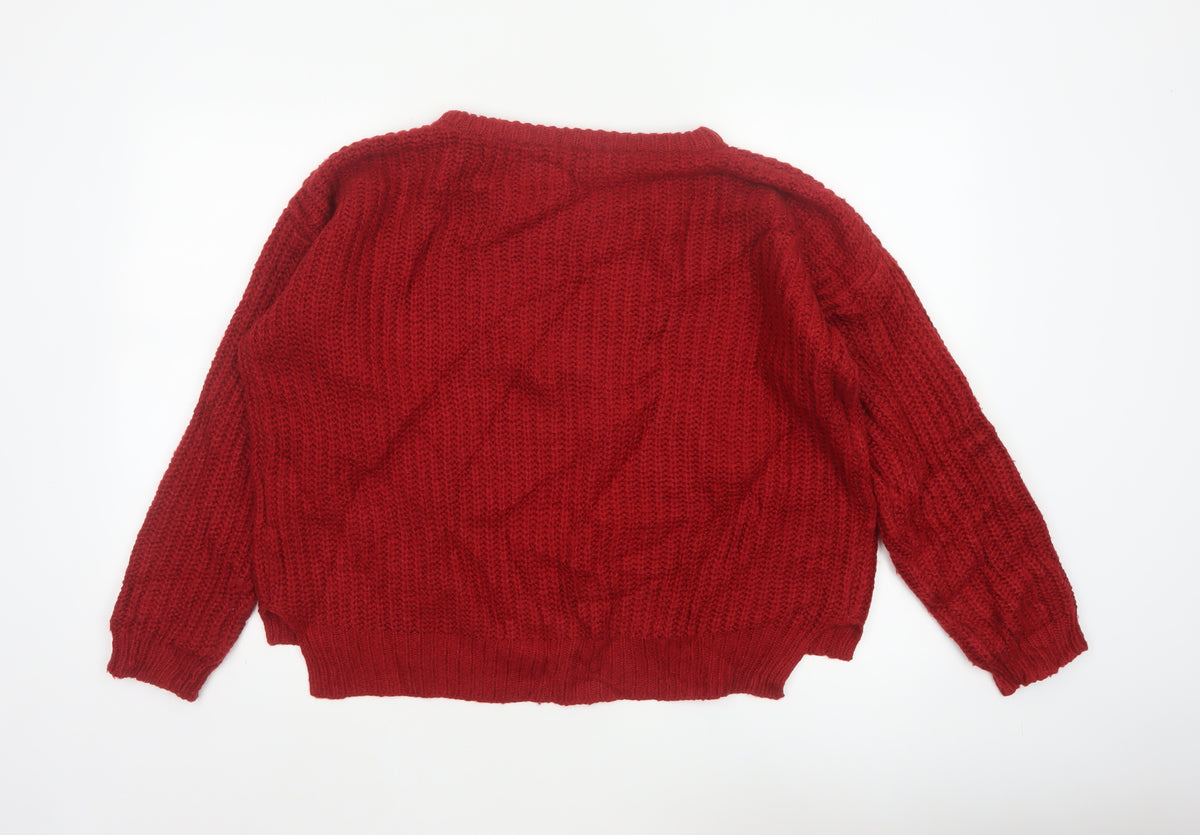 Brave Soul Women Red UK 12 Cable Knit Crew Neck Pullover Jumper
