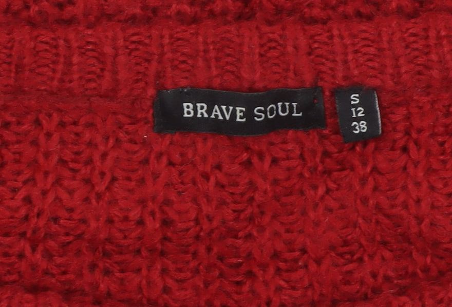 Brave Soul Women Red UK 12 Cable Knit Crew Neck Pullover Jumper