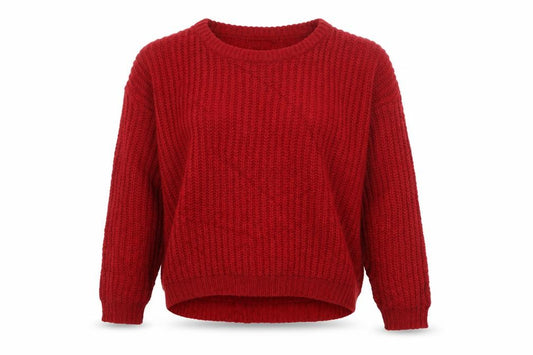 Brave Soul Women Red UK 12 Cable Knit Crew Neck Pullover Jumper