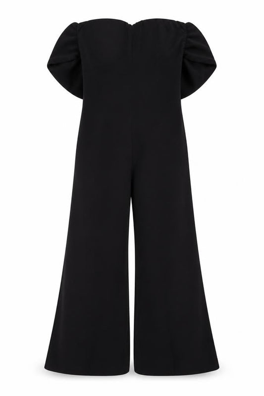 Club L London Women Black UK 12 Wide-Leg Short Sleeve Jumpsuit