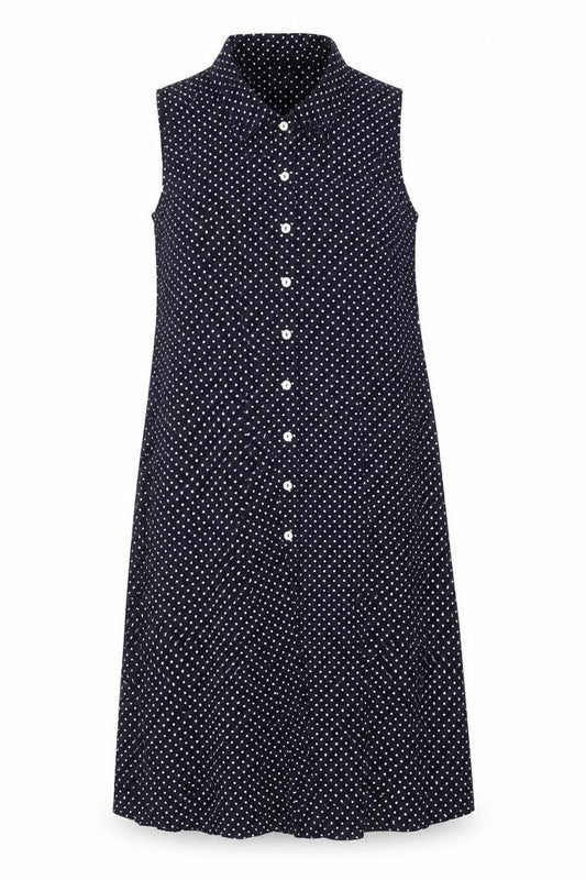 St Michael M&S Women Black Polka Dot Sleeveless Shirt Dress UK 16 Petite