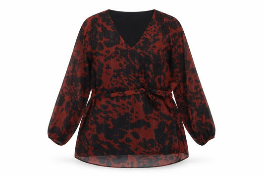 Evans Women Red Animal Print Tie Belted Chiffon Tunic Blouse UK 22