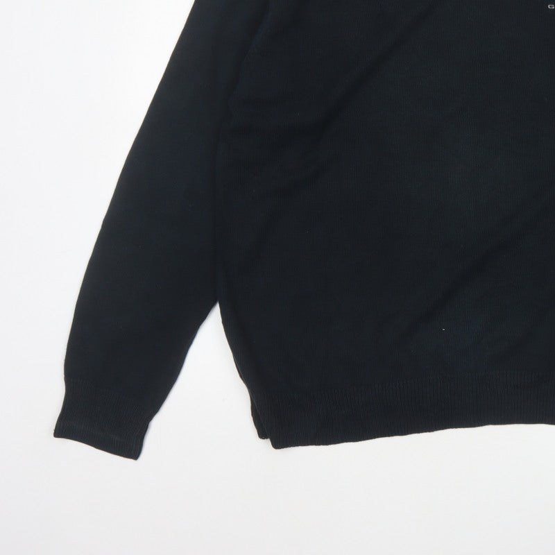 GANT Men’s Black L V-Neck Cotton Logo Knit Pullover Jumper