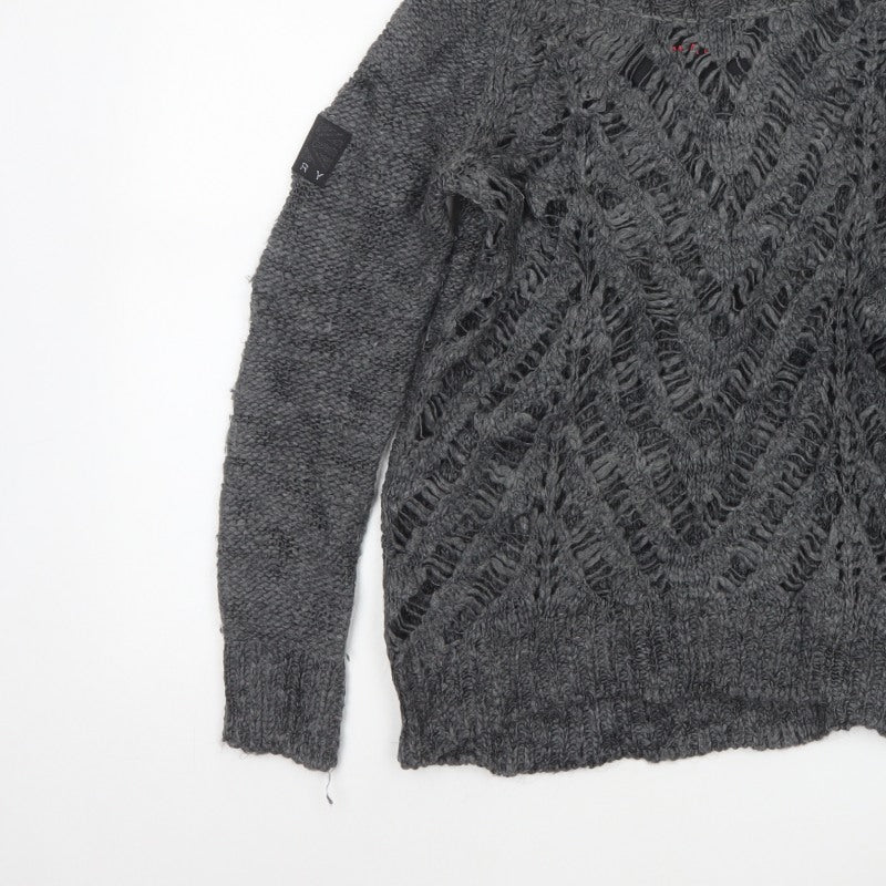 Superdry Women Grey Small Open Knit Crew Neck Pullover Jumper Logo