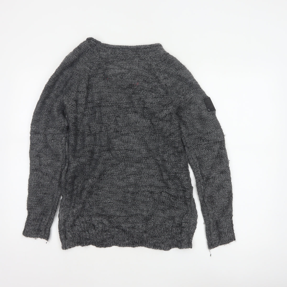 Superdry Women Grey Small Open Knit Crew Neck Pullover Jumper Logo
