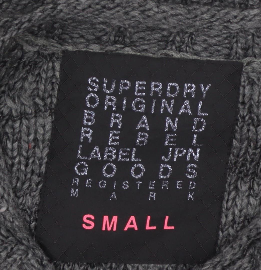 Superdry Women Grey Small Open Knit Crew Neck Pullover Jumper Logo