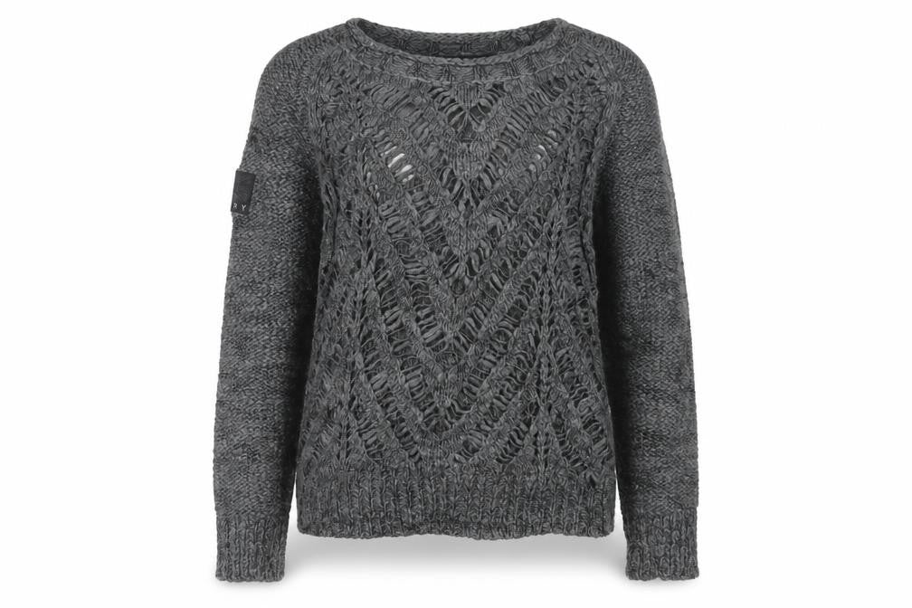 Superdry Women Grey Small Open Knit Crew Neck Pullover Jumper Logo