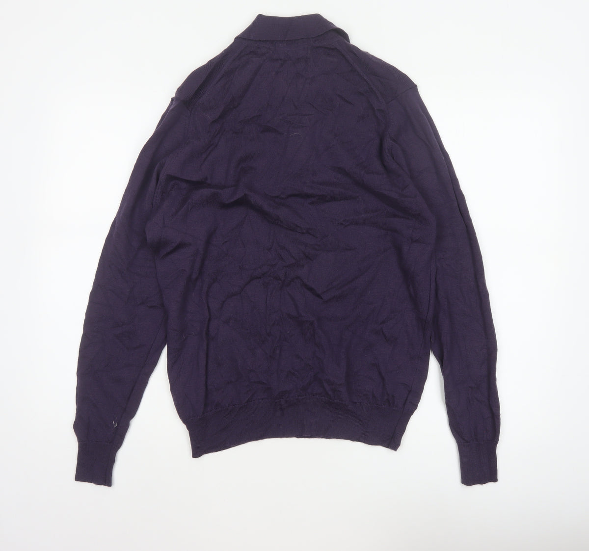 Marks Spencer Men Purple M Merino Wool Collared Henley Jumper